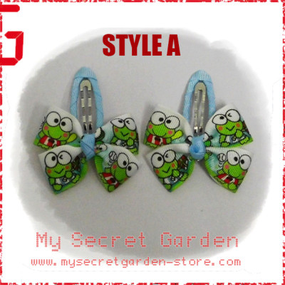 Keroppi  &  Hello Kitty, My Melody, Chococat Grosgrain Ribbon Girls Hair Bows Clip BB Hair Pin